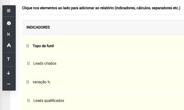 Barra de ferramentas de relatórios